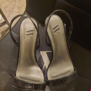 Worthington Black Crocodile Open Toe Sling Back Sandals